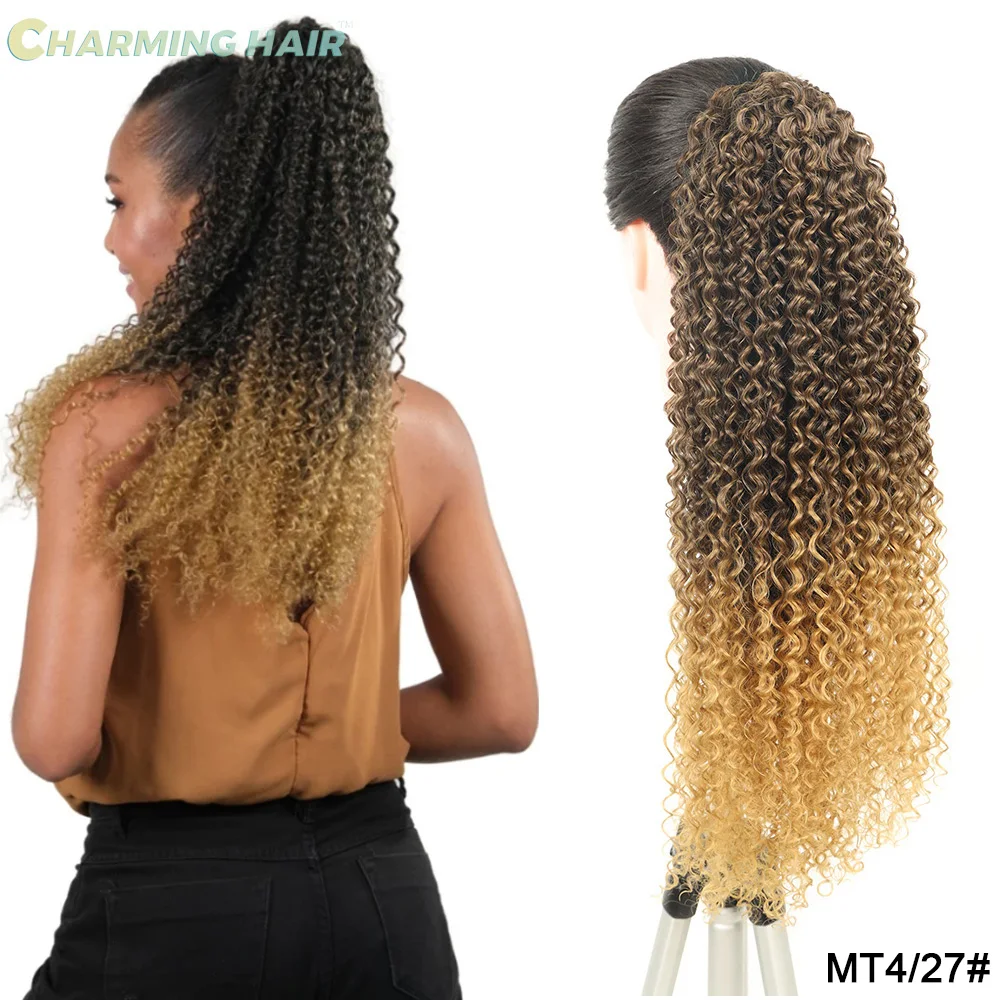 Rabo de Cavalo Orgânico Cacheado Cabelo ملحقات الأنثوية الأفرو Cacheado Fibra Resistente ao Calor de Alta Qualidade 70 سنتيمتر 180 جرام #4