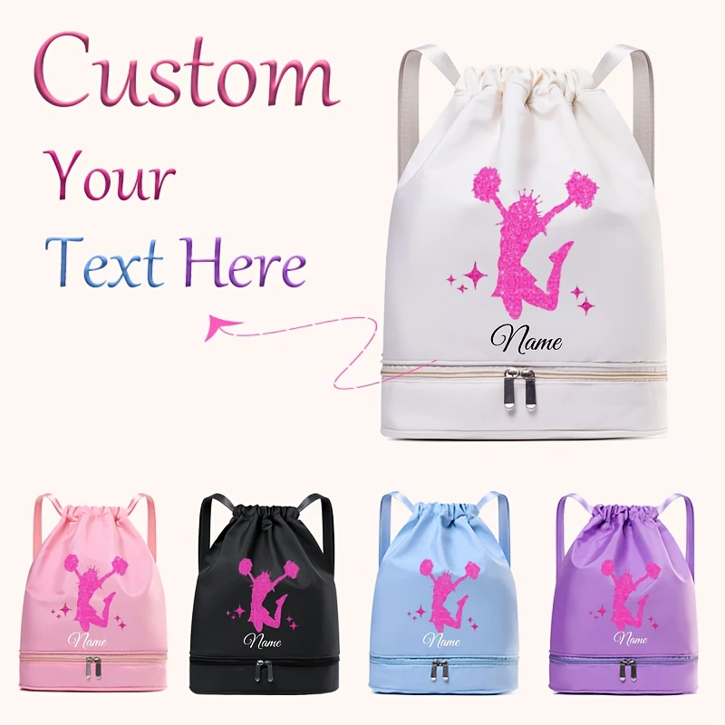 Custom Nylon Backpack Personalized Name Text Wet Dry Storage Adjustable Straps Sports Travel Daily School Bookbag