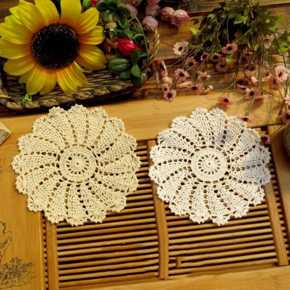 

7 Inches Round Table Place Mats Soft Washable Kitchen Napkins Hand Crochet Doilies DIY Office Home Crafts Decorating Accessories