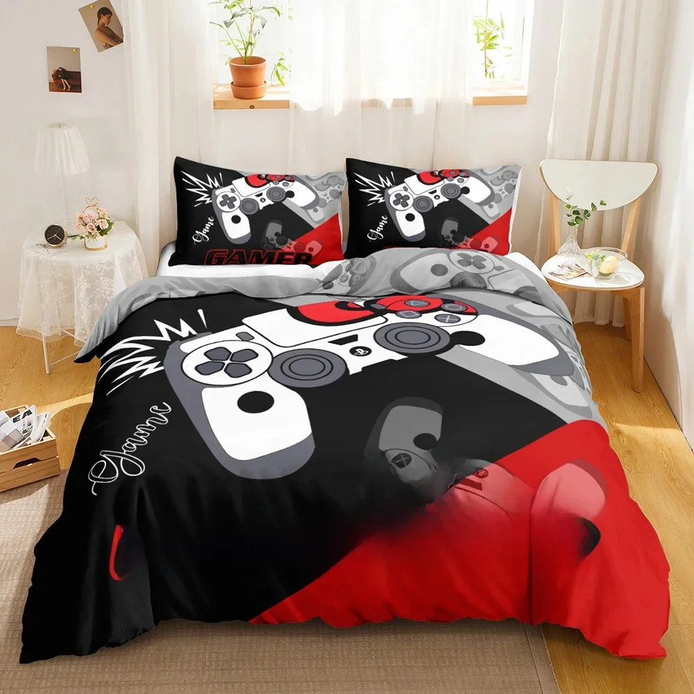 Ensembles de literie Gamer pour garçons, ensemble de housse de manette de jeu, King Size, housse de couette de jeux vidéo, housse de couette en polyester pour adolescents