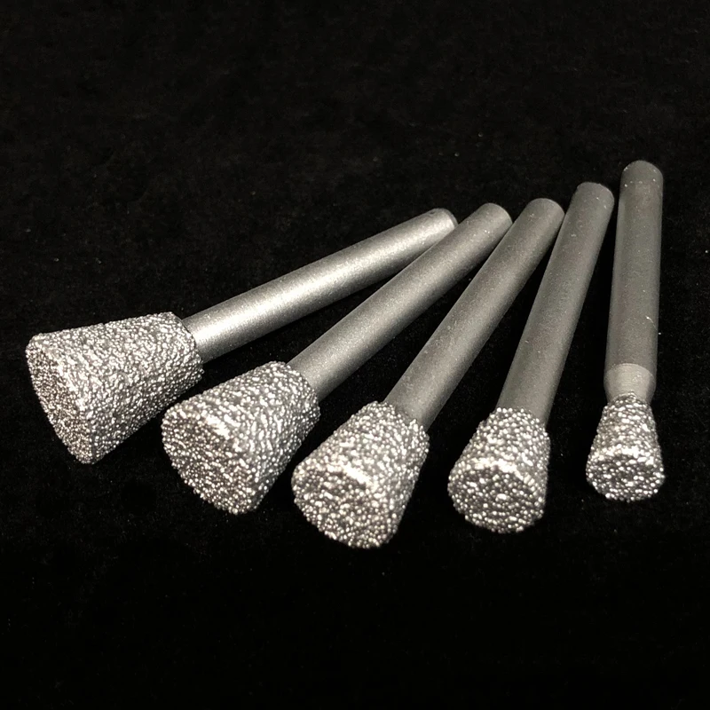 10/5Pcs 3mmShank 3/4/5/6mm Inverted trapezoid Brazed Diamond Grinding Head For Polishing Abrasive Accessories Dremel Rotary Tool