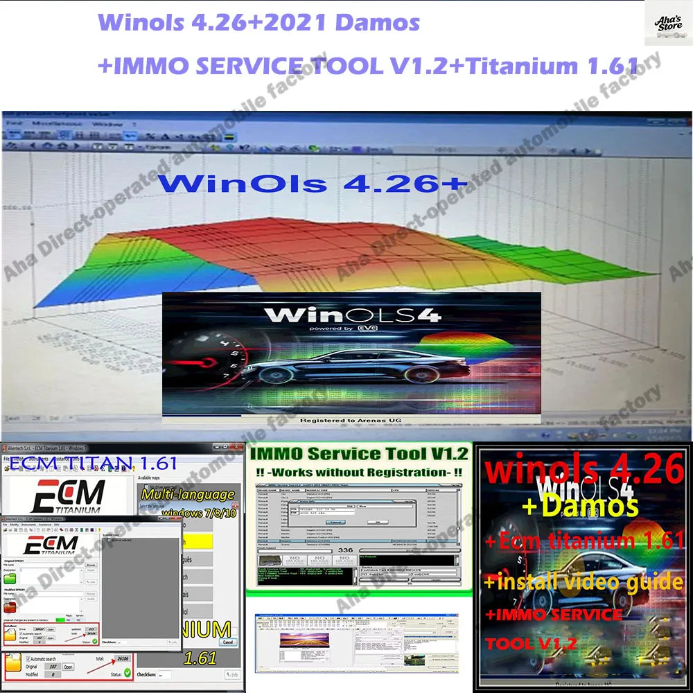 最新ECM TITANIUM 1.61 + イモビライザーサービスツール v1.2 + Winols 4.26（66プラグインとチェックサム付き）+ ECUリマッピングレッスン + 2021 Damos