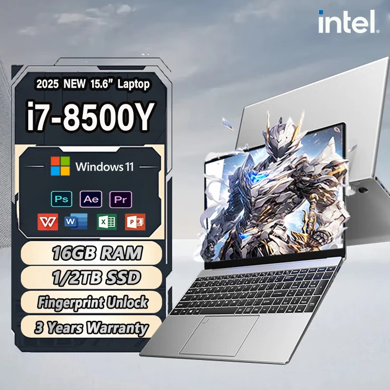 15.6 inch portable laptop Intel Core i7-8500Y 16GB RAM 1TB SSD PC Windows 11 Pro HD Display Office Entertainment Laptop