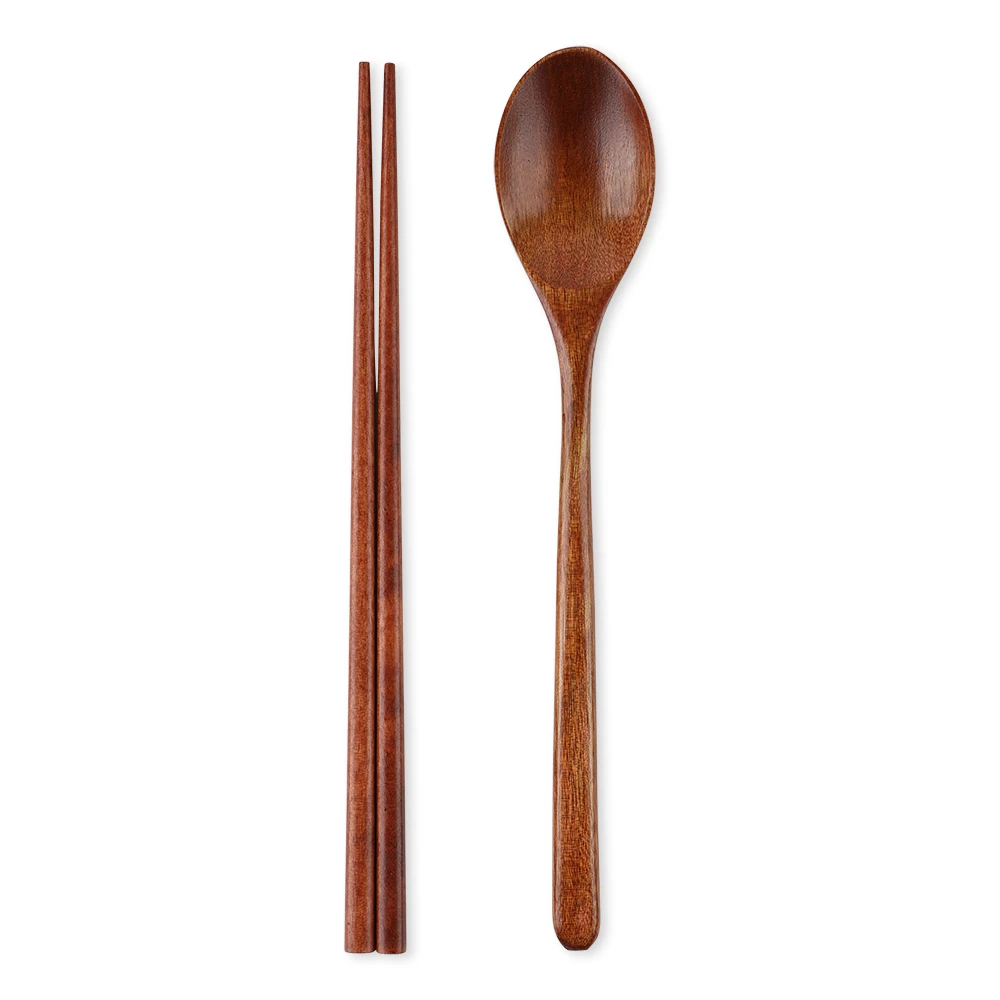 Picture 3: Travel Eco-friendly Wooden Tableware Spoon Chopsticks Set With Cloth Bag Portable Flatware Kitchen Accessory
