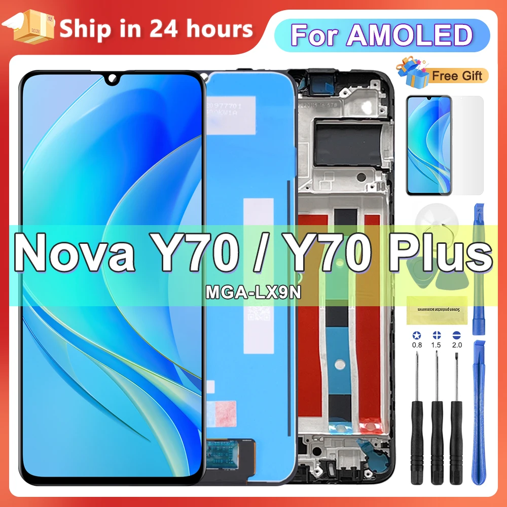 For Huawei Nova Y70 LCD Display Touch Screen Digitizer Assembly Replacement For Nova Y70Plus MGA-LX9 Display with Frame