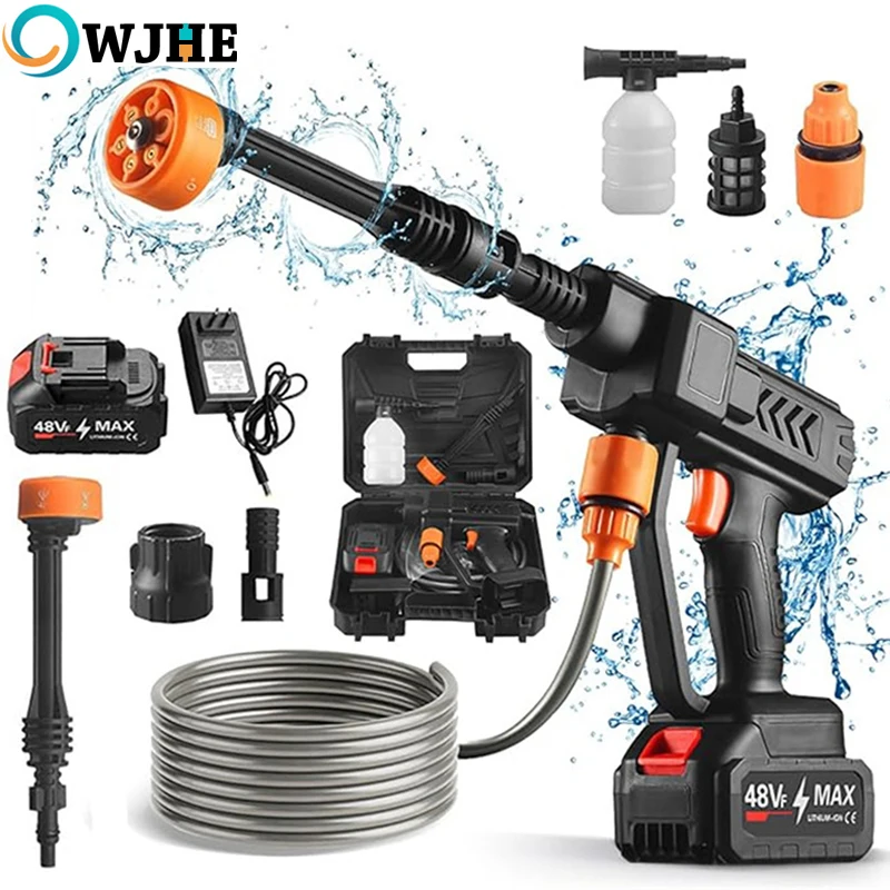 OWJHE Lavatrice elettrica ad alta pressione senza fili Funzione 6in1 Lavaggio auto Pistola a spruzzo d'acqua da giardino Lavatrice Batteria al litio