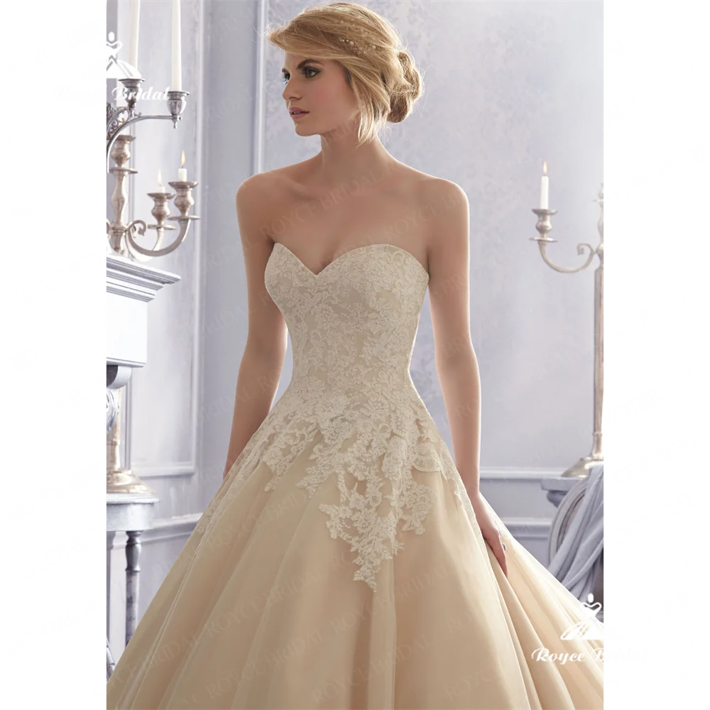 Roycebridal Strapless A Line Wedding Dress 2025 Lace Court Train Wedding Gownwedding dressrobe de mariéevestido de noivaفساتين س