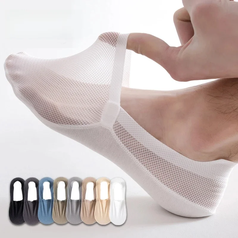 3Pairs Mannen Bootsokken Dunne Ademende Zachte Casual Zomer Onzichtbare Sok Hoge Kwaliteit Effen Kleur Siliconen Antislip Low cut Sox - afbeelding 2