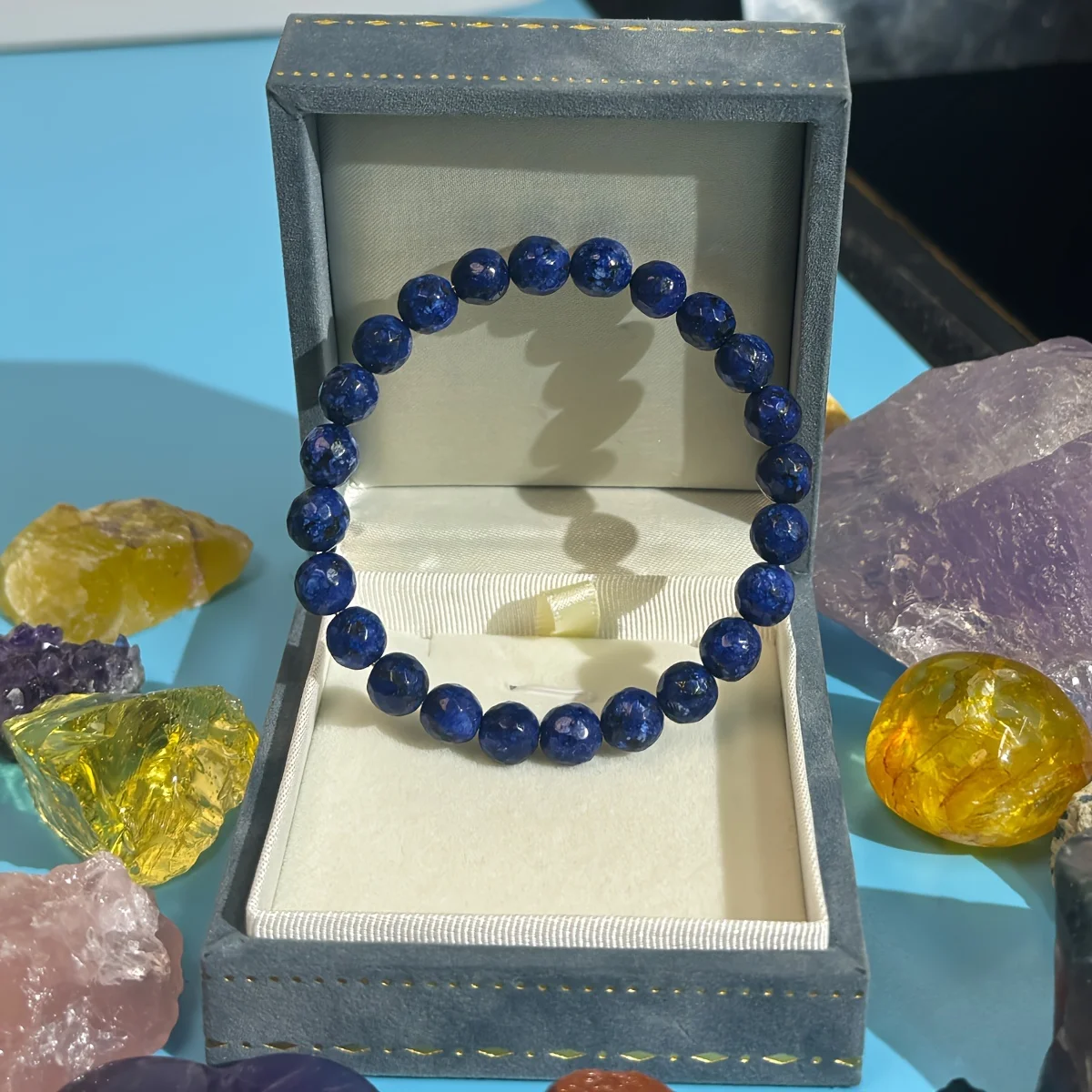 1 قطعة/8 مللي متر متعدد السطوح قطع اللازورد اليدوية مطرز سوار للرجال والنساء "حجر الحكمة والحقيقة" مجوهرات هدية #2