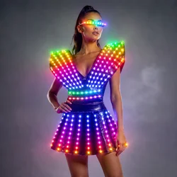 Full Color LED Dress Luminous Stage Dance Dress Nightclub Party Celebrate Dress Women Dance Performance Clothes