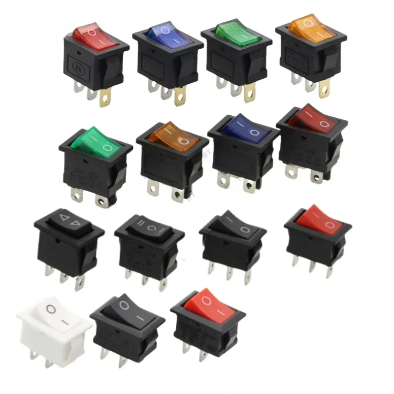 KCD1 2/3/4/6 pinów przełącznik kołyskowy ON-OFF ON-OFF-ON 6A/10A 250 V/125 V AC 2/3 pozycja czerwony/czarny wyłącznik zasilania ze światłem 15x21mm — zdjęcie 2