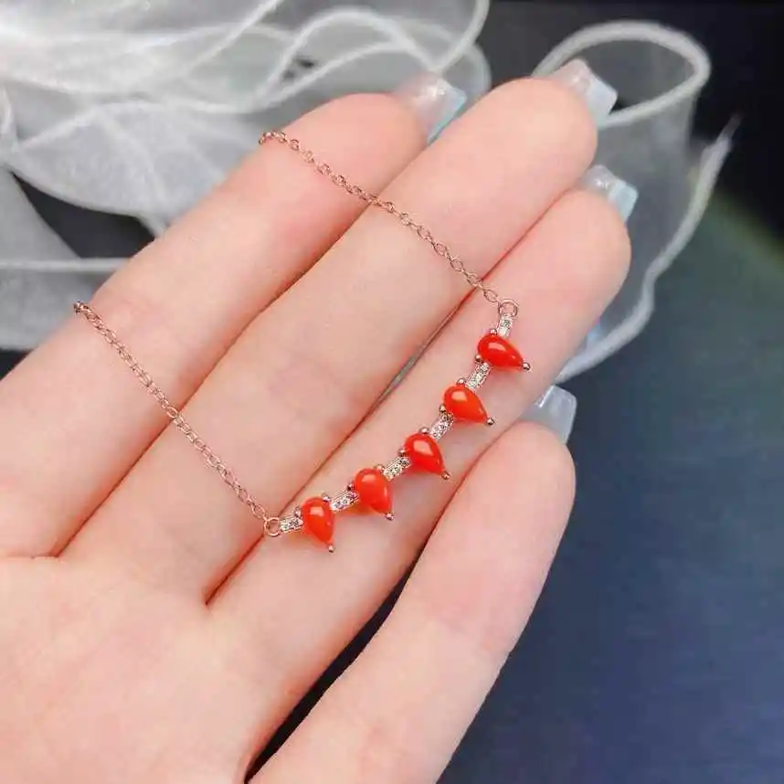 KJJEAXCMY Fine Jewelry 925 sterling silver natural cow blood Coral Lady collarbone chain necklace to send girlfriend birthday