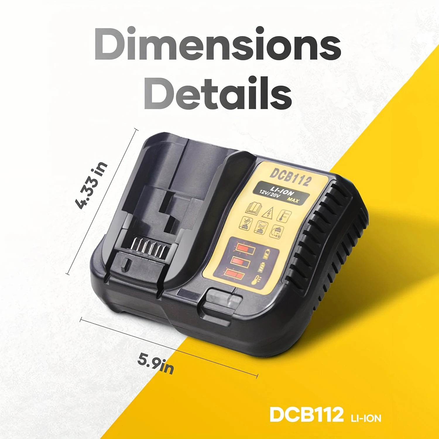 Suitable For Dewalt 12V/20V Max Rapid Charger, Compatible With 20V, 12V, And 18V Batteries (DCB120, DCB126, DCB208, DCB201, DCB200, DCB612, DCB609, DCB606). Designed For Power Tool Batteries, Charger (Battery Not Included)