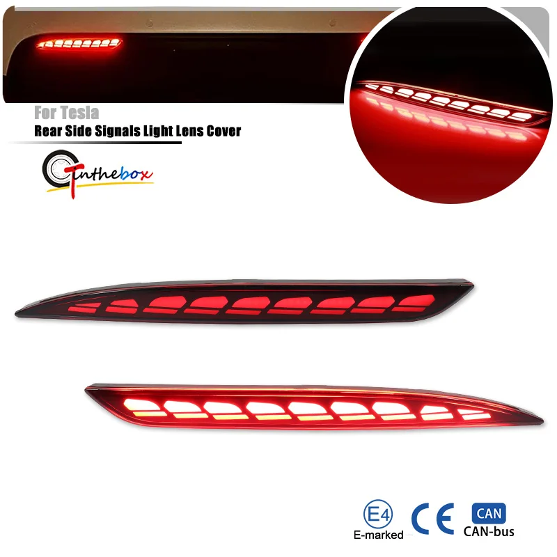 

For Tesla Model Y 2020 2021 2022 2023 2024 Rear Bumper Reflector 3 Functions Led Brake Rear Fog Light Dynamic Turn Signal Light