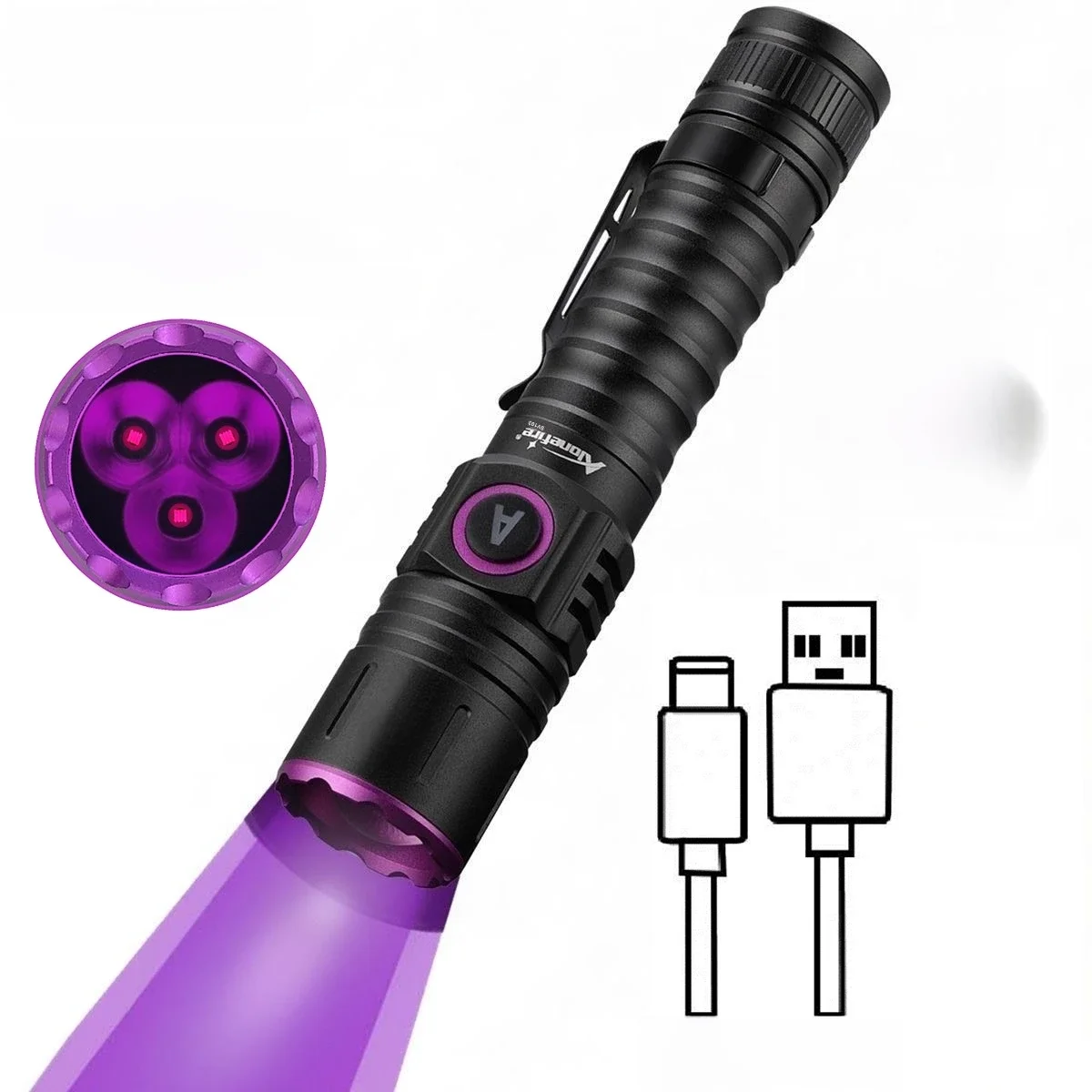 15W haute puissance UV 395/365nm USB lampe de poche Rechargeable chat chien Urine Tinea Minerai argent Scorpion marqueur de Fluorescence lumière violette