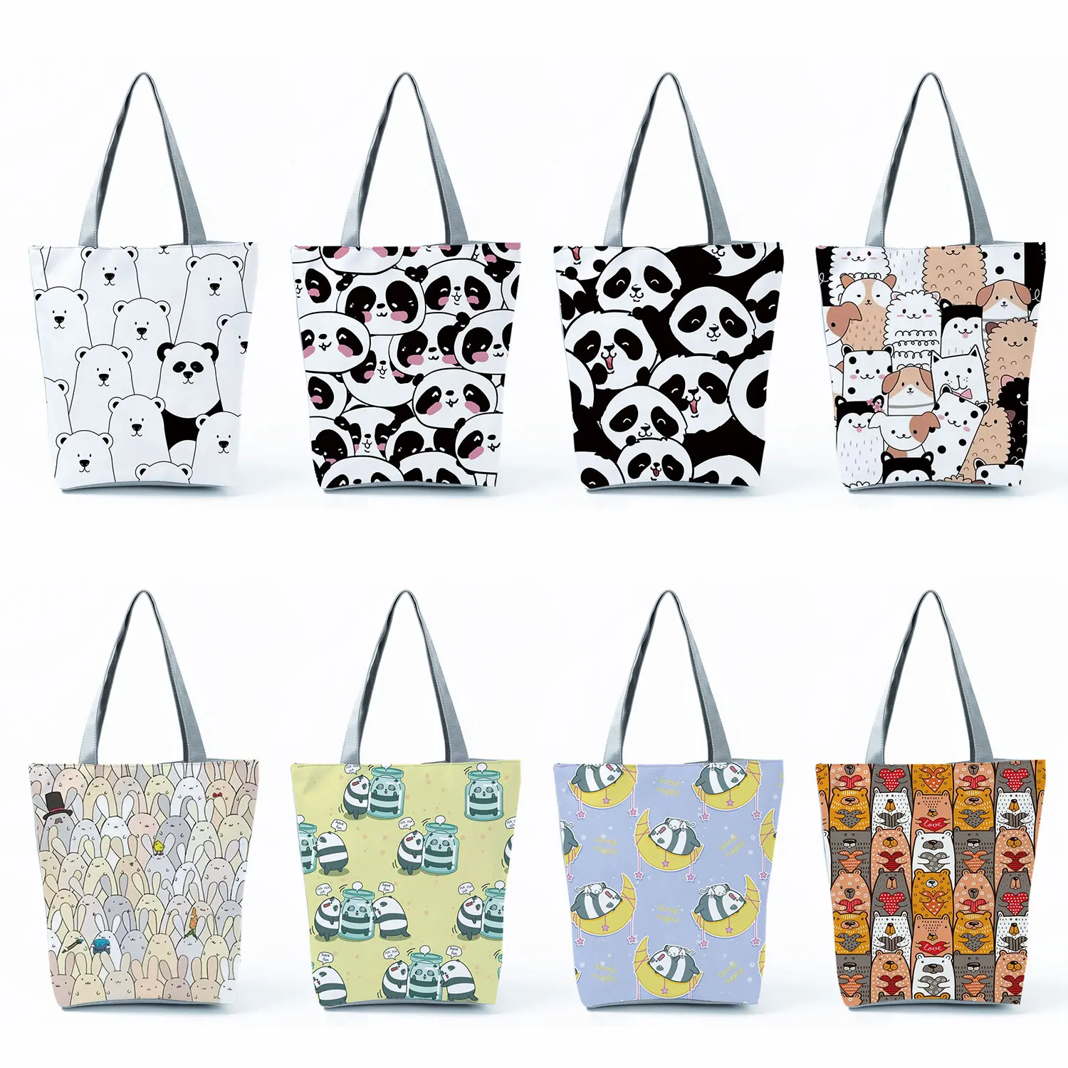 

Casual Bag Tote Bag Portable Trendy Cartoon Animal Panda Rabbit Print Handbag Ladies Shoulder Bag Female All-Match Eco Reusable