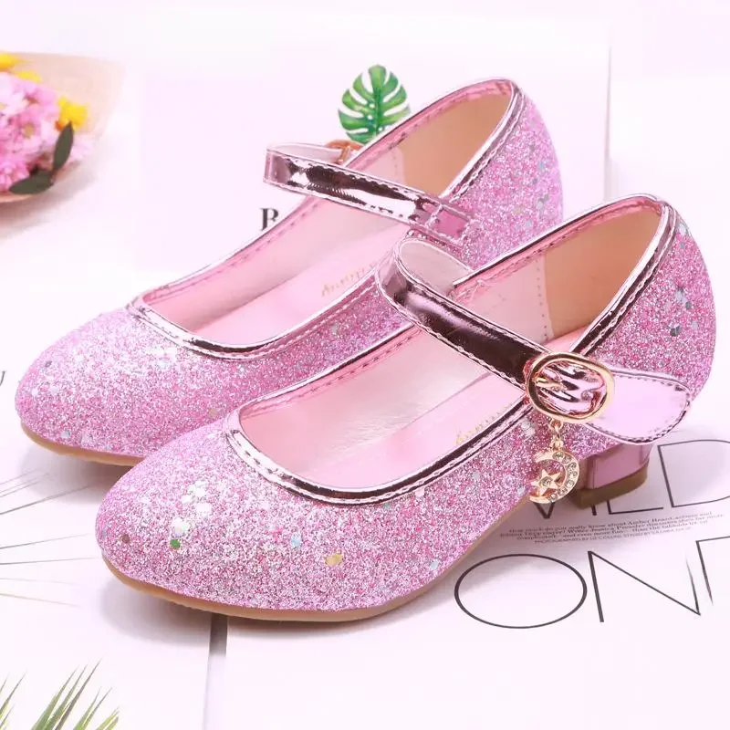Kinderen Prinses Schoenen student dansschoenen voor Meisjes Hoge Hak Sandalen Jurk Paars Kinderen Lederen Glitter Kristallen Schoenen Banket - afbeelding 2