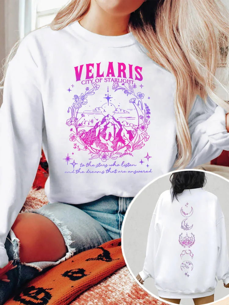 Velaris City Of Starlight Acotar Sweatshirt 2 Side Patten 100% Cotton Oversize Retro Sweatshirt Fantasy Apparel Y2K Top