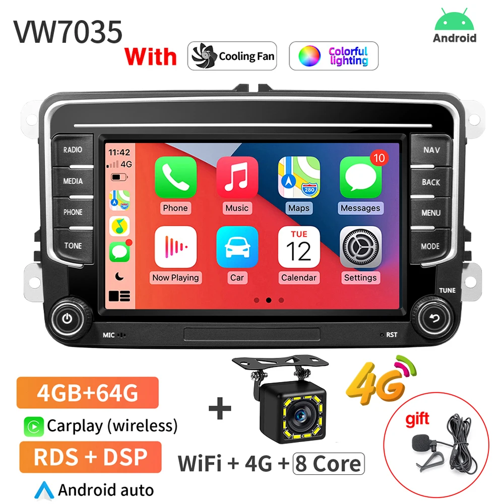 Grandnavi 2Din Android 13 Autoradio GPS Voor VW/Volkswagen Skoda Octavia golf 5 6 touran passat B6 polo Jetta 2Din Radio Speler