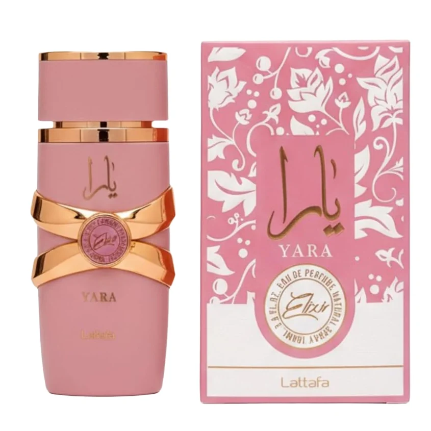 

Lattafa Yara Elixir Парфюмерная вода розового и золотого дизайна Роскошная стеклянная бутылка 100 мл Духи для женщин Идеально подходит для праздничного подарка