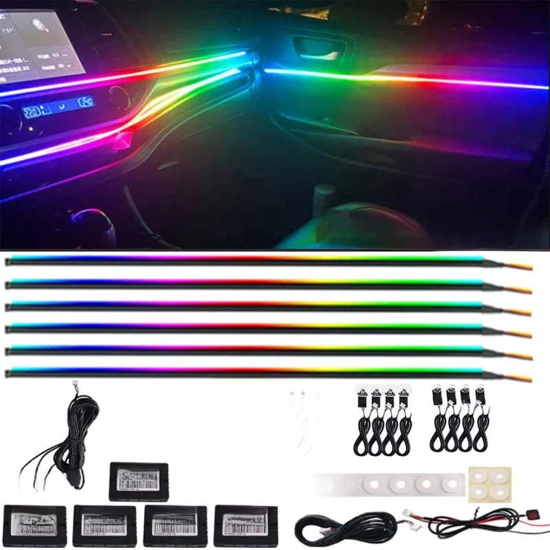 18 in 1 Decoration Ambient Lights 64 Color RGB Symphony Car Interior Atmosphere LED Acrylic Guide Optic 6X 110CM Light Strips