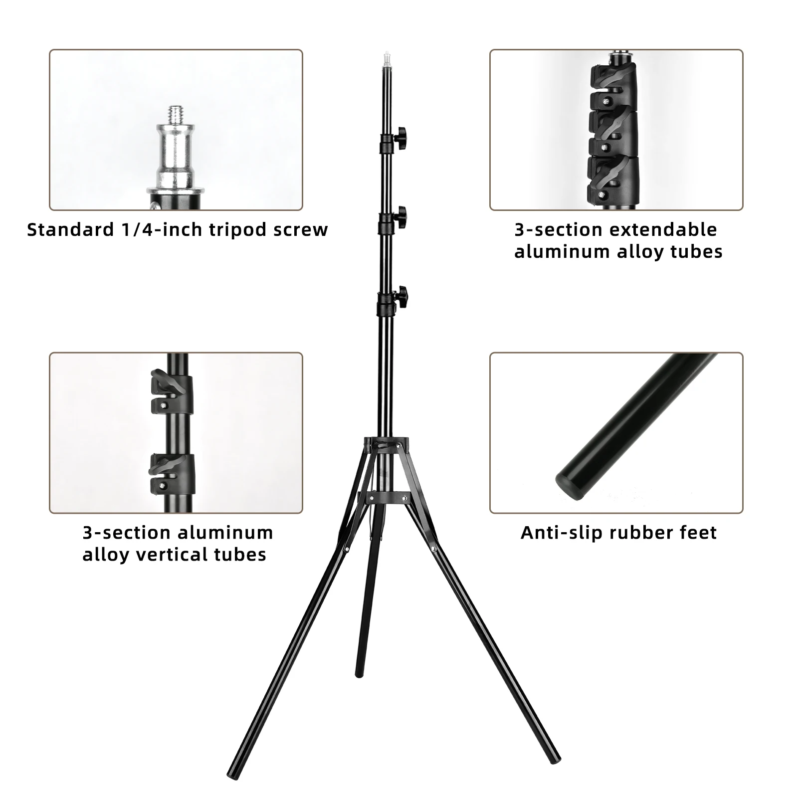 YELANGU Photography Lighting Stand 1.9M Tripod Adjustable Metal 1/4 Screw Head for Softbox Ring Lamp Light Live Photo Studio