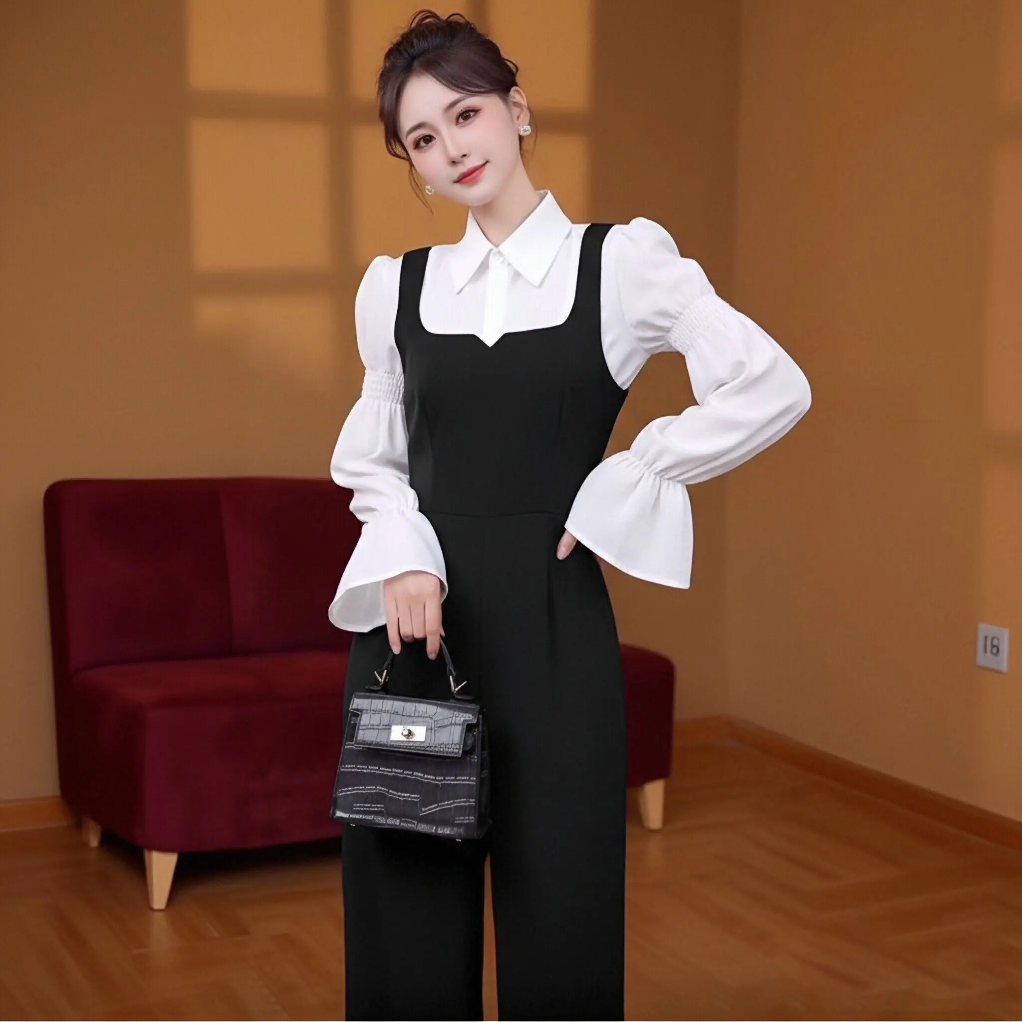 

Весенне-осенний новый модный комбинезон с высокой талией, стройнящий фигуру, элегантный стиль, большие размеры, удобный крой