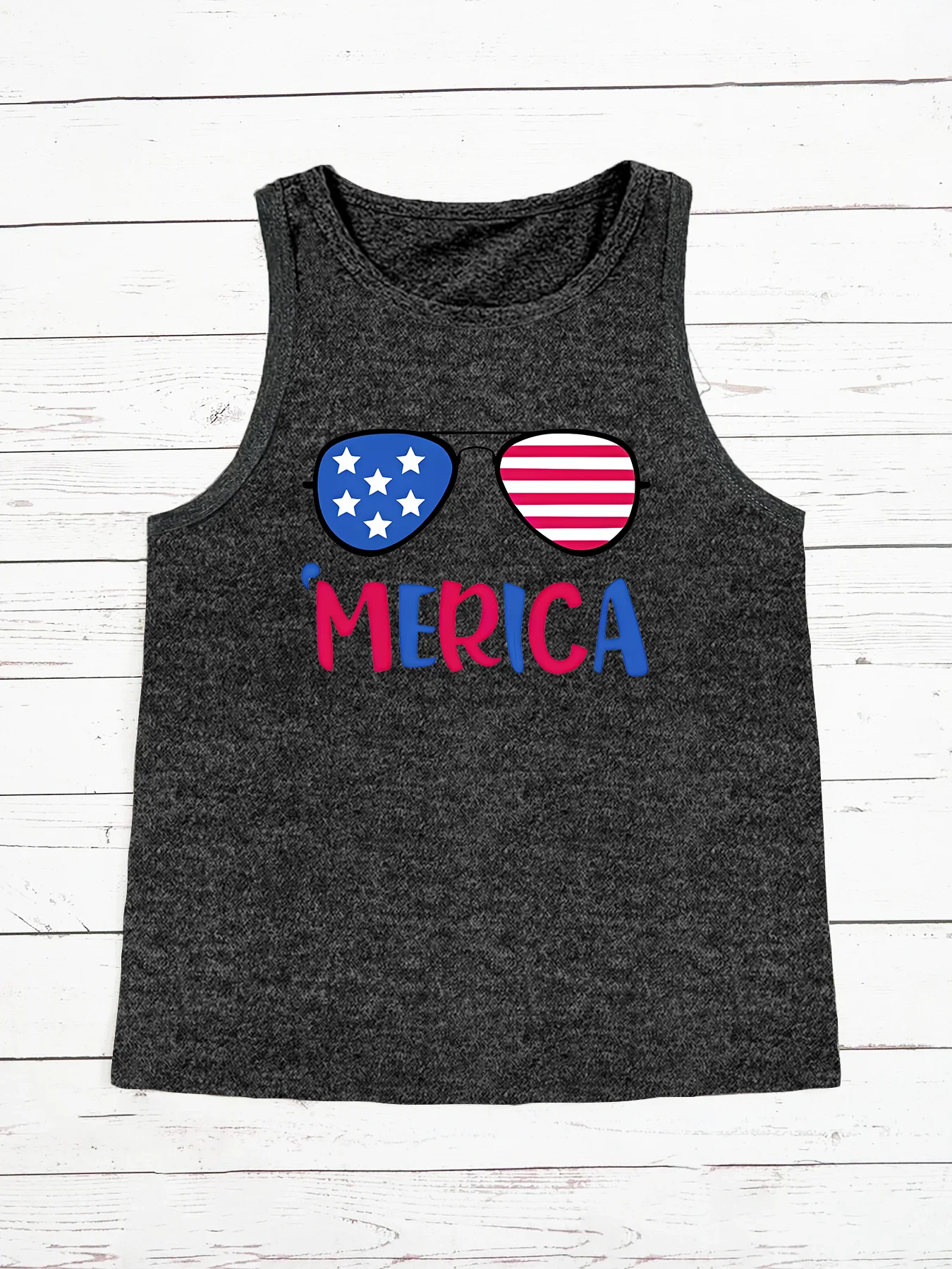 Merica  Sunglasses Flag Print Fashion Funny Sports Women's Tank Top Loose O Neck Sleeveless Casual Tank