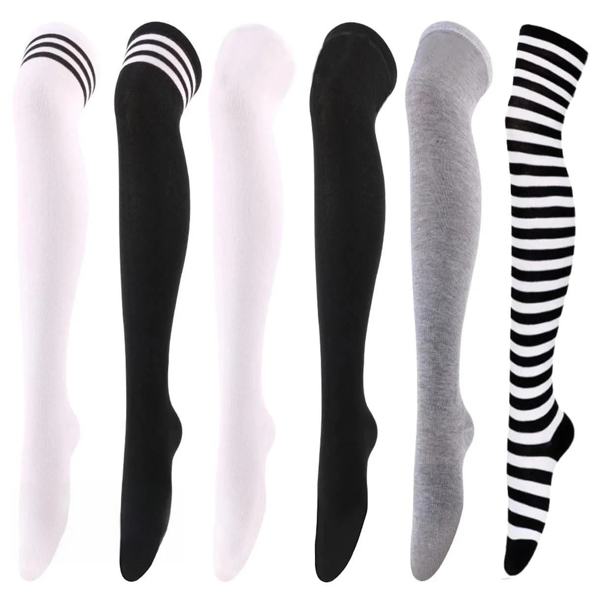1/6 Paar gestreifte Strümpfe für Damen, japanische Overknee-Socken, modische Damen-Socken, warm halten, schlanke lange Socken, schwarz-weiß gestreifte Strumpfwaren