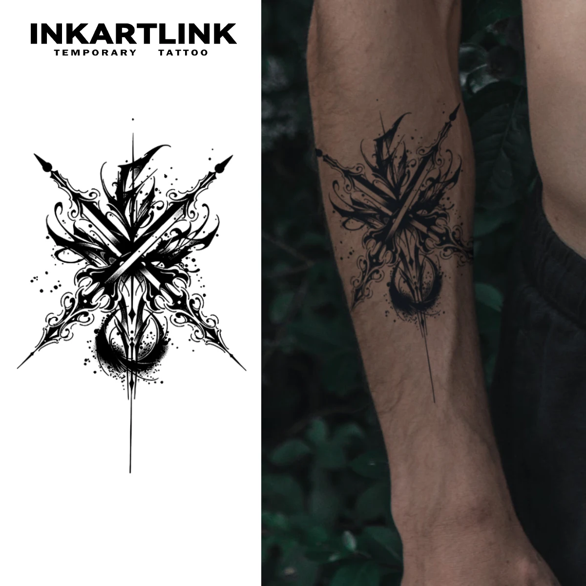 

Временная татуировка со скрещенными мечами, легкая до 15 дней, новая технология, волшебная водонепроницаемая полуперманентная наклейка.