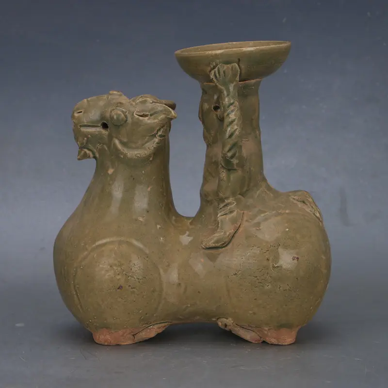 Western Jin Yue Kiln Celadon Kirin Figure Oil Lamp Candle Holder Antique Reproduction Porcelain Home Decor Collectible Gift