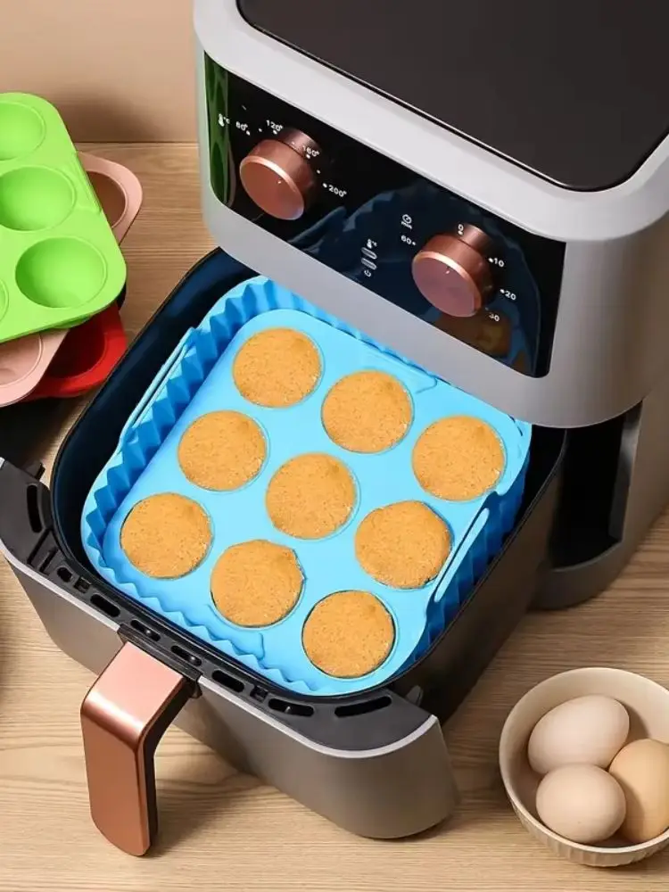 Revêtement intérieur de friteuse à air carré en silicone de 2 pièces, revêtement intérieur de friteuse à air en silicone réutilisable, accessoires de friteuse à air de sécurité alimentaire, bakin