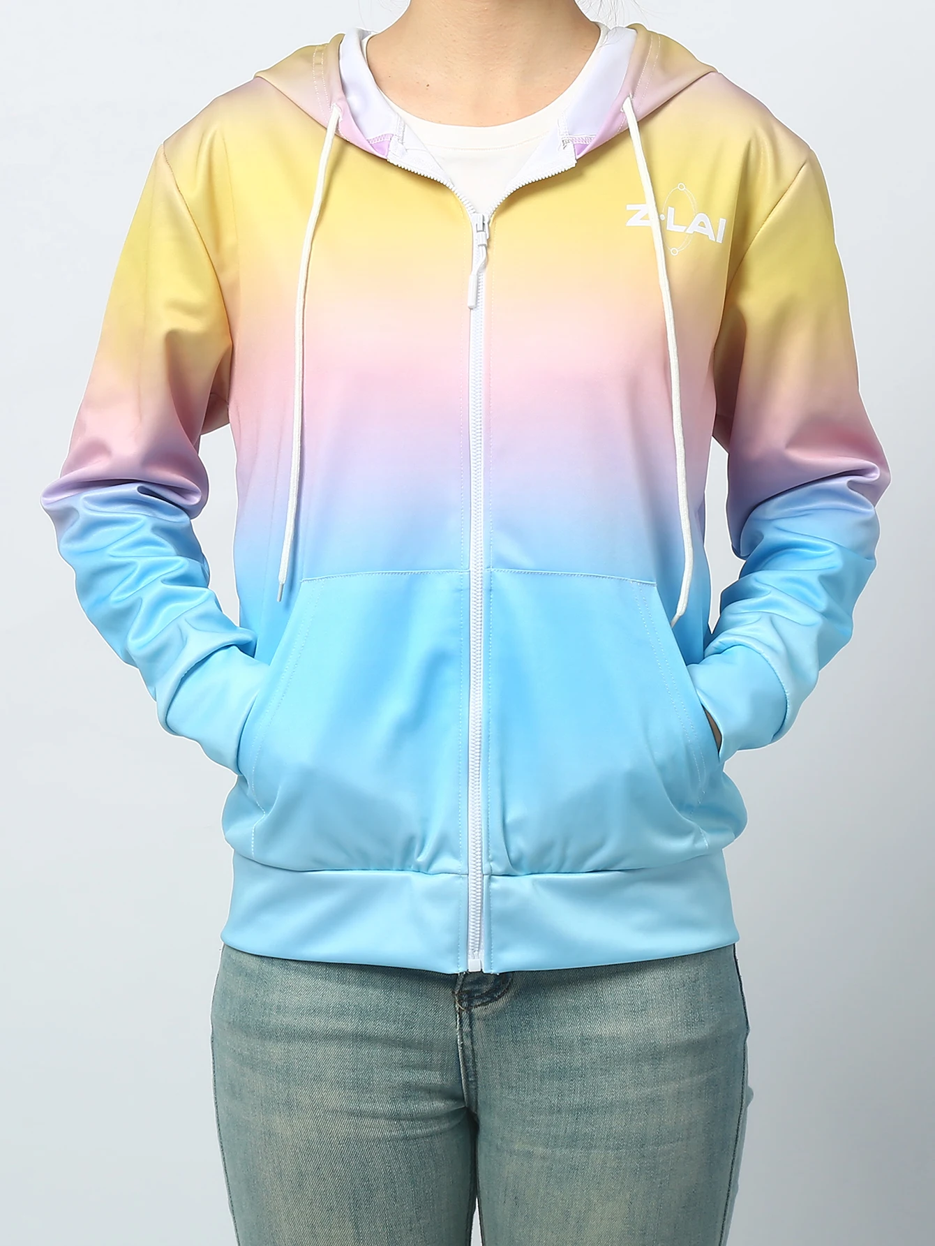 

Spring/autumn new women's personalized fashion sports hoodie long sleeve drawstring pocket zipper coat casual printed hoodie