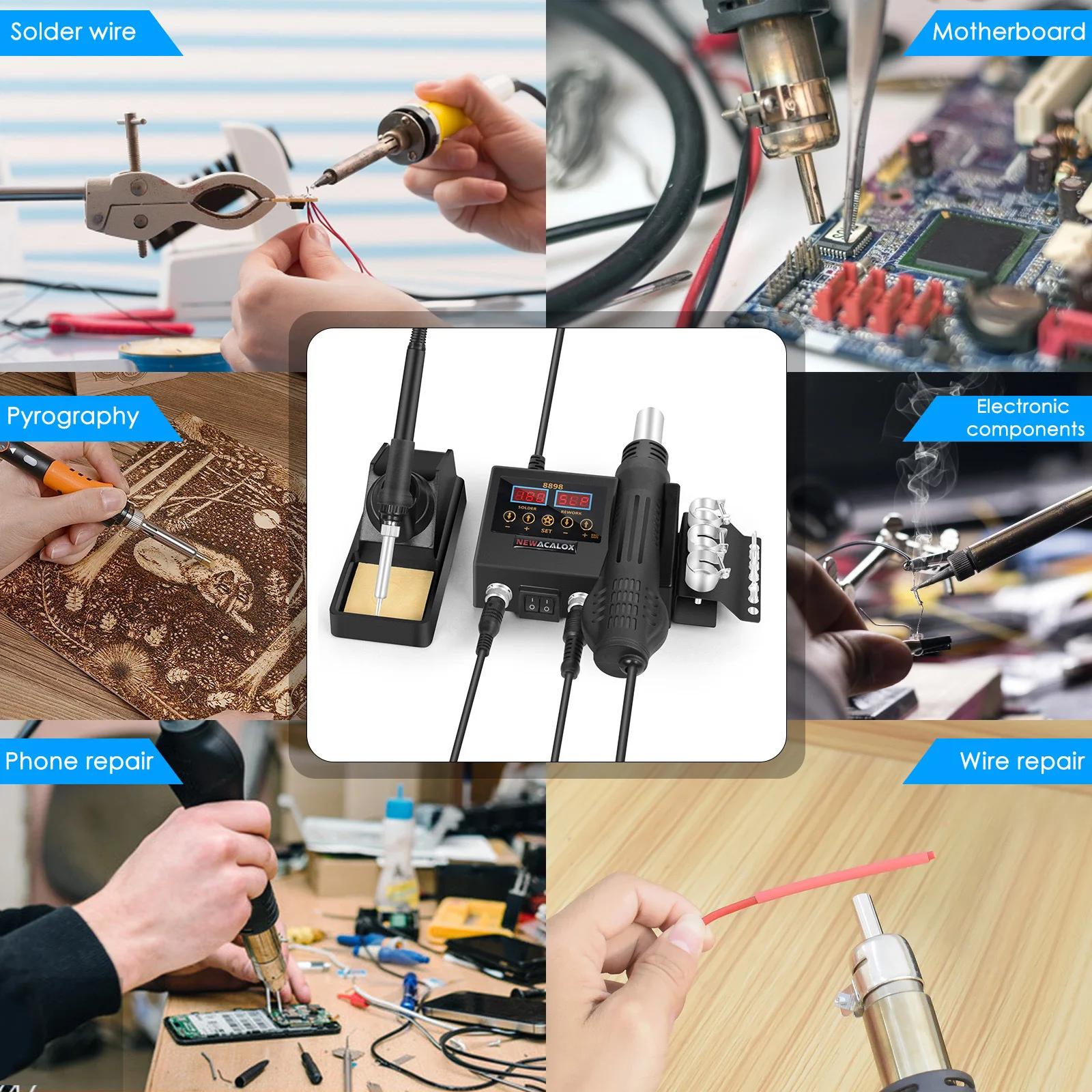 8898 2 in 1 Soldering Station Digital Display Hot Air Gun Welding Rework For Cell-Phone BGA SMD PCB IC Repair Solder Iron Tools