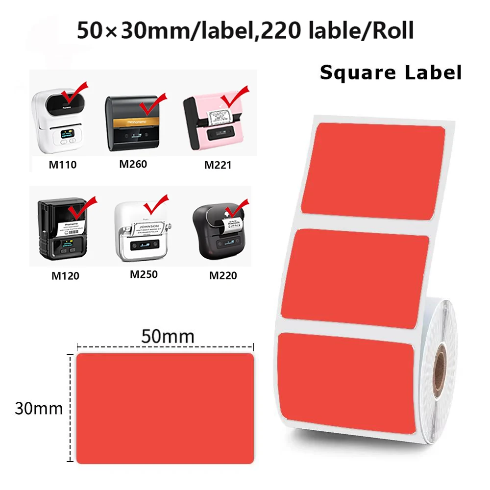 50x30mm/230pcs Square Label Thermal Sticker Paper, Suit for M110 M200 M220 M120 M221 Label Maker Name Barcode Price Tags