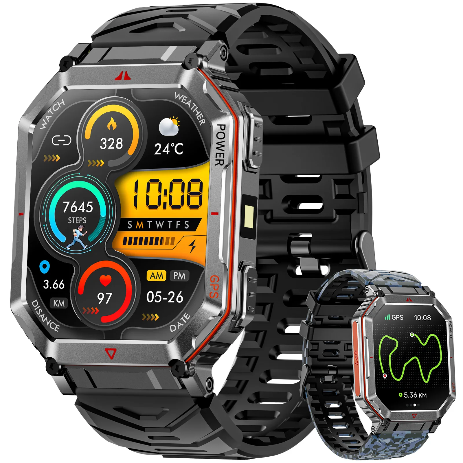 Montre Connectée 44.8MM 2.13'' AMOLED GPS Double Bande L1+L5 Appel Bluetooth BLE5.3 4GB+256Mb 3ATM Étanche Fréquence Cardiaque Oxygène Boussole 100+Sports