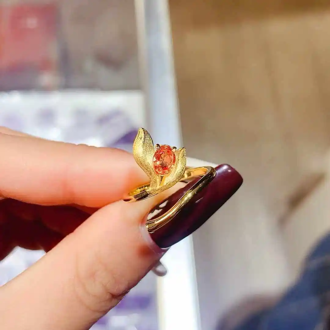 KJJEAXCMY Boutique Jewelry 925 sterling silver inlaid with natural red sapphire women's ring electroplated with 18K gold