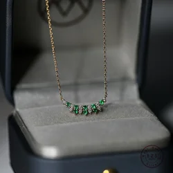 925 sterling silver Plating 18K Gold White Green Zircon Pendant Necklace for Womern Vintage High Quality Jewelry