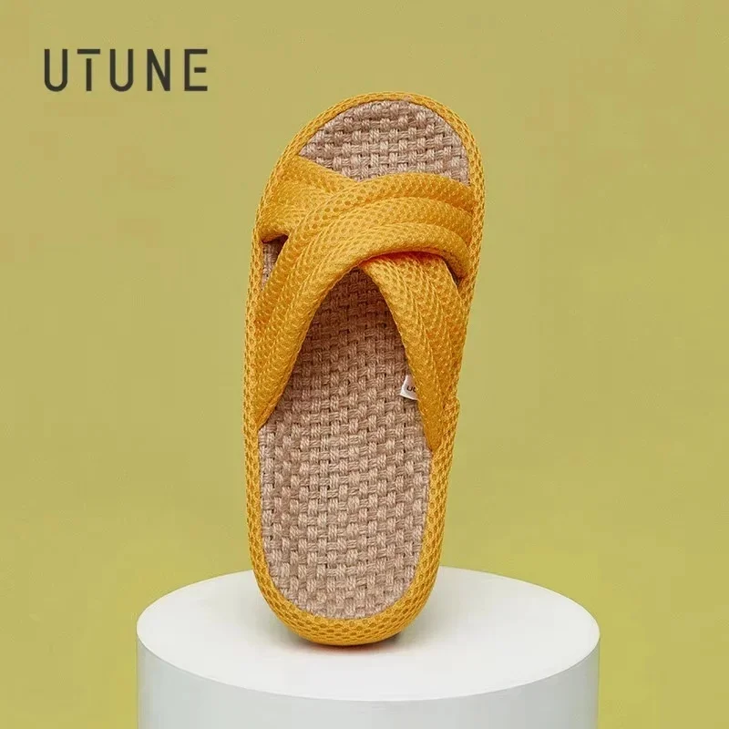 

Летние льняные женские тапочки UTUNE, тихие дорожные удобные тапочки для отдыха на открытом воздухе, на толстой подошве