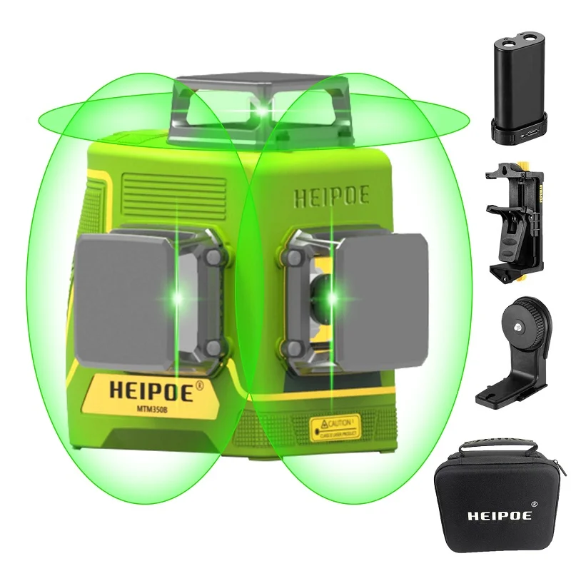 Heipoe 12 lines Green beam Self-leveling Vertical & Horizontal Laser Level with Rechargeable Li-ion Battery & Outdoor Pulse Mode