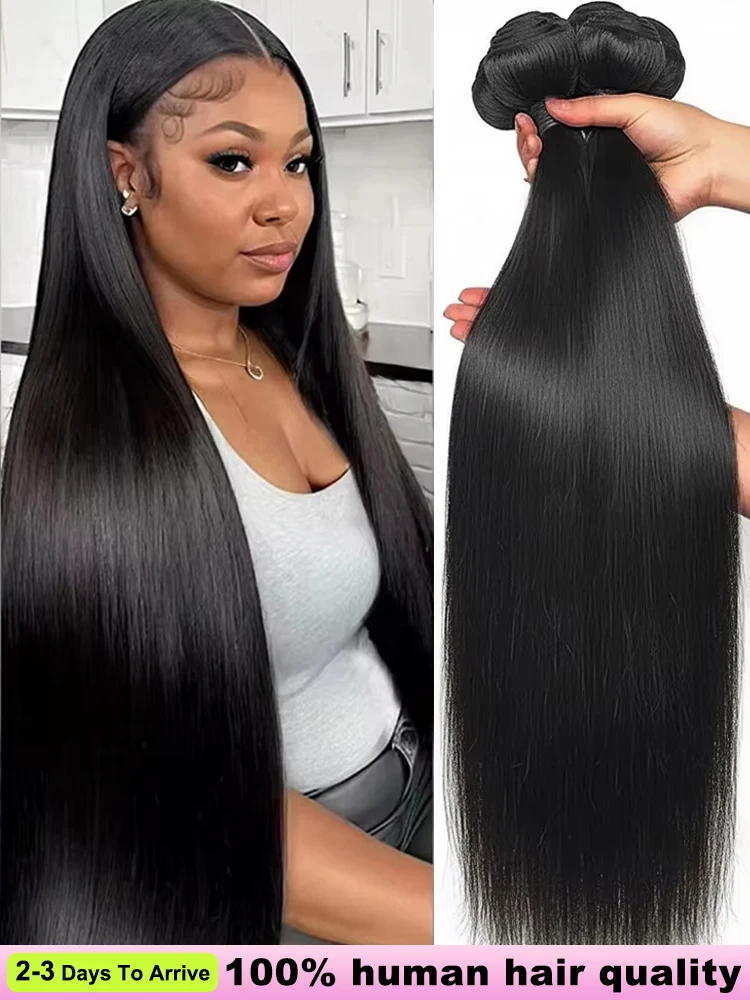 Pacotes de Cabelo Humano Liso 16A, 30 a 40 Polegadas, 100% Cabelo Humano Cru, 4 a 5 Pacotes de Extensões de Cabelo Brasileiro para Mulheres Negras