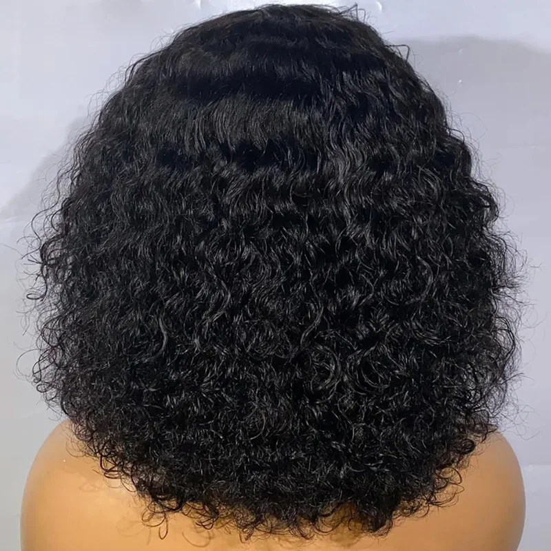 Black Short Curly Wig with Bangs Human Hair Wigs for Women Jerry Curl Bob Wig 150% Density Non Lace Front Glueless Wig Remy Hair