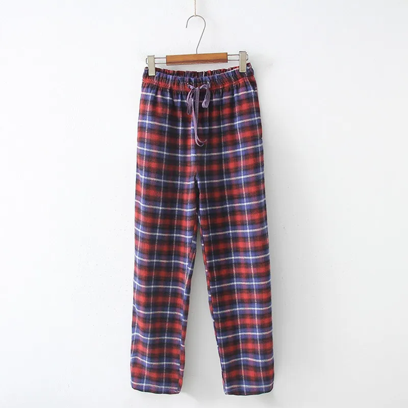 Spring Autumn Plaid Pants Women 100% Cotton Sleep Pants Female Top Quality Nightwear  Pajama Trousers Ladies Casual Home Pants