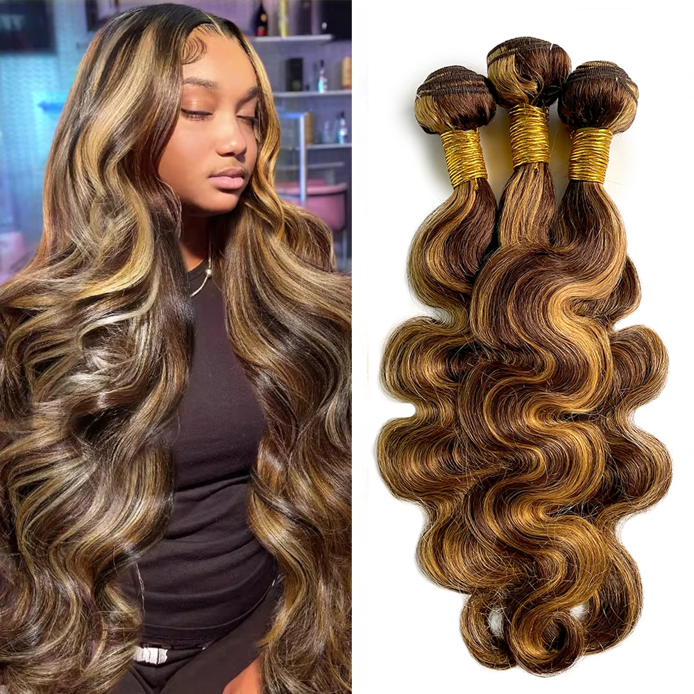 P4/27 Highlight Human Hair Bundles Body Wave Bundles Human Hair 26 28 30 Inch Human Hair Curly Bundles Highlight Ombre Bundle