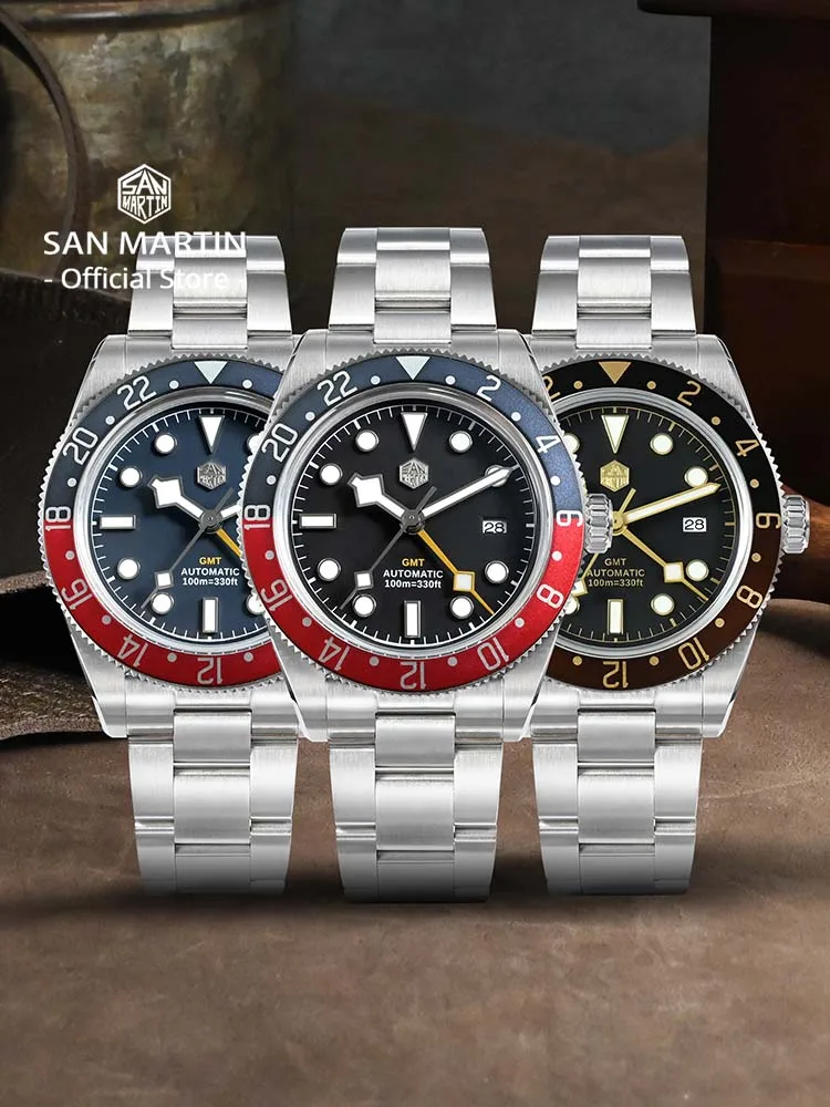 San Martin New Upgraded 39mm HZ6460 GMT Men Luxury Watch Classic Business Automatic Mechanical Sapphire 100M Waterproof  SN0109