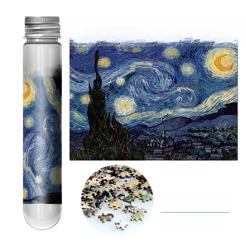Puzzle dans un tube à essai, peinture de renommée mondiale, Van Gogh, la nuit étoilée, cadeau de Noël, 150 pièces