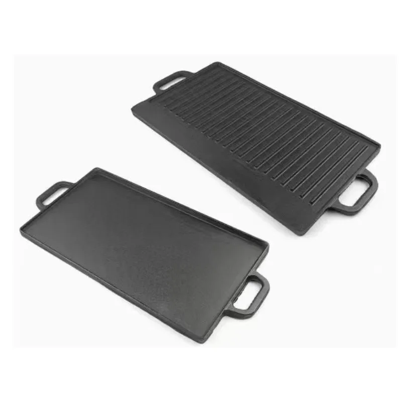 Rectangular Cast Iron Grill Griddle Reversible Sear Pan Uncoated Teppanyaki Plate for Steak BBQ Indoor Outdoor Induction Stovetop