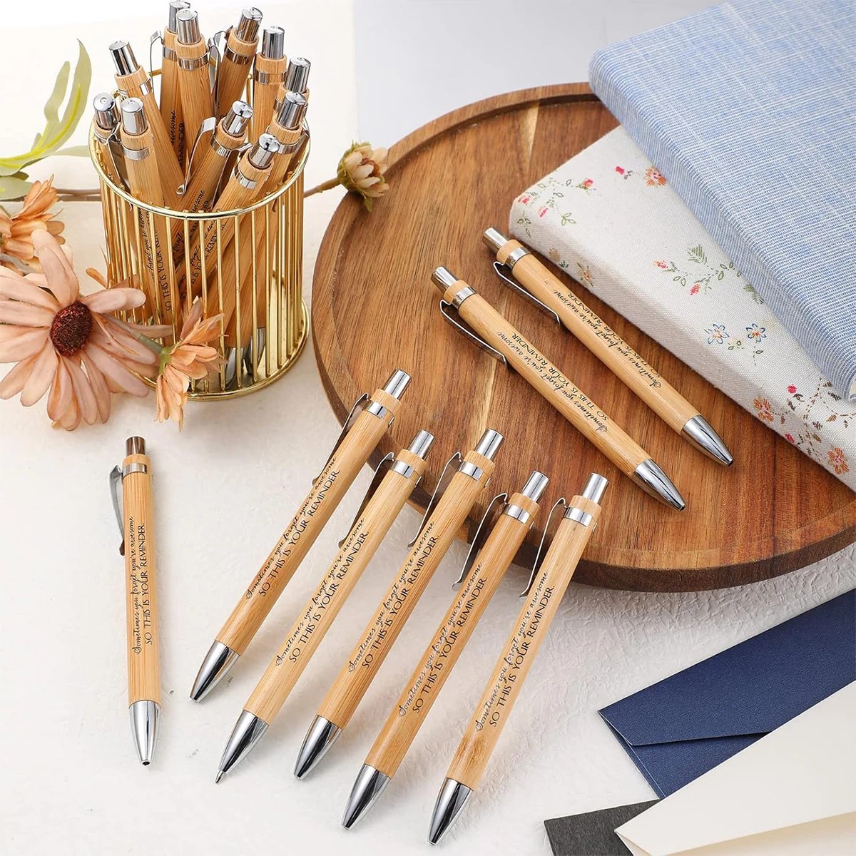 10/20pcs Custom Logo Bamboo Pen Personalized Ballpoint Pens Office Supplies Wedding Gift Favors For Guest Baby Shower Decoration
