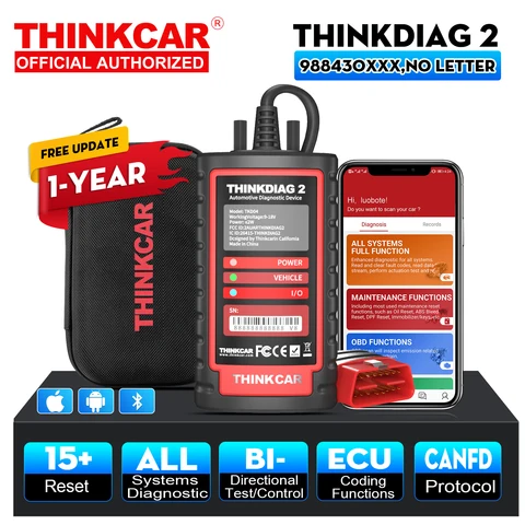 Сканер THINKCAR Thinkdiag 2 Ediag Plus OBD2 с поддержкой протоколов CAN FD для автомобилей GM, бесплатное программное обеспечение, 16 функций сброса, кодирование ECU, двунаправленное управление.