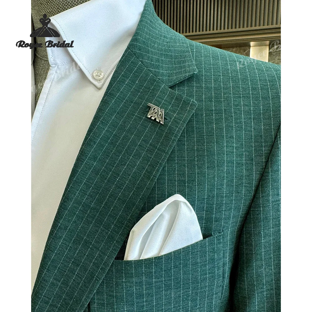 Green Stripes Two Piece Single Breasted Wedding Men's Suit 2026 Notch Lapel Casual Wedding Party Suits costume homme mariage